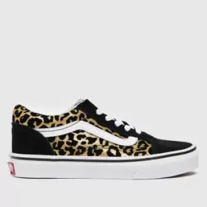 image of Vans Brown & Black Old Skool Leopard Girls Junior Trainers