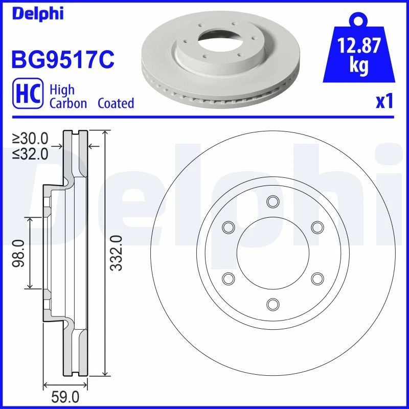 Image of DELPHI Brake disc DELPHI BG9517C