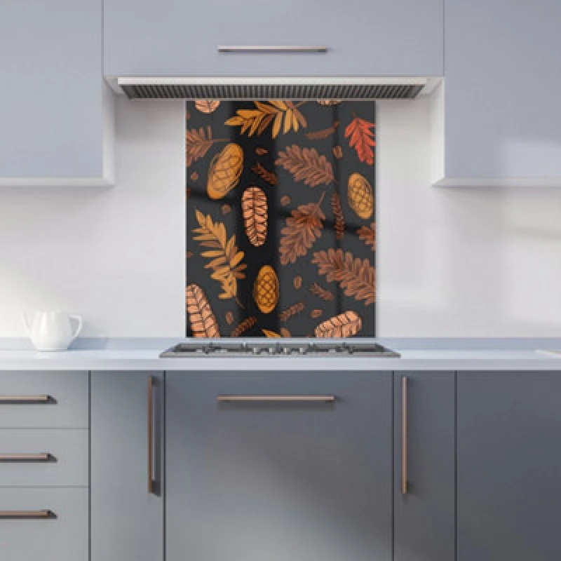 Image of Warren Reed Designer Autumn Leaves And Pinecones Kitchen Splashback
