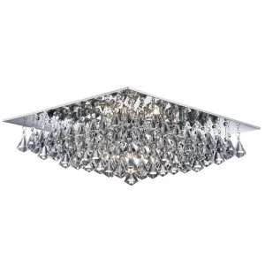 image of 8 Light Square Ceiling Semi Flush Light Chrome with Pyramid Crystals, G9