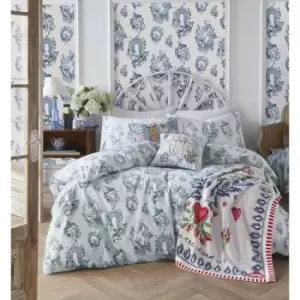 image of 30 Year Toile Duvet Cover Set Pale Blue 100% Cotton Floral Bedding Double - Blue - Cath Kidston