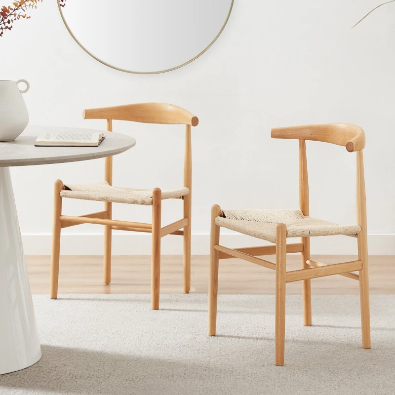Image of FurnitureboxUK FurnitureboxUK Lugar 2x Solid Beech Wooden Rope Dining Chairs in Light Brown Light Brown One Size Unisex 5060661186494