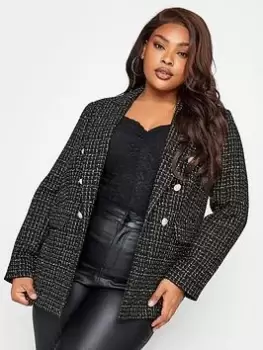 image of Yours Boucle Blazer Lurex Mono, Black, Size 18, Women