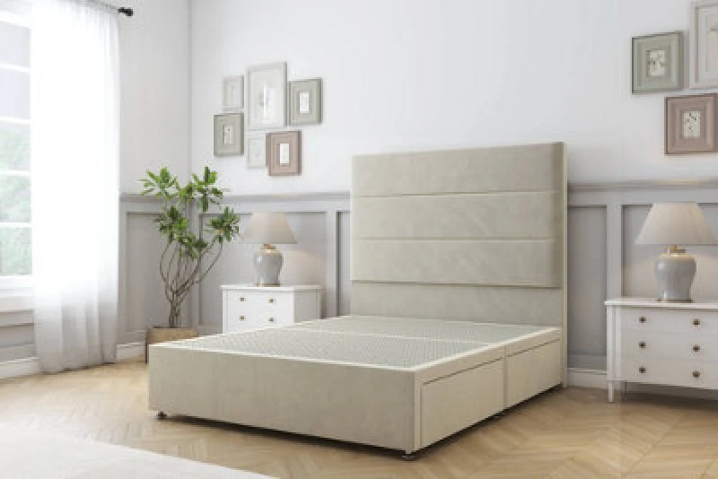 Image of Sloomy Texas Cream Plush Divan Bed Base 2 Drawers Same Side With 26" Strutted Headboard 2'6 Small Single