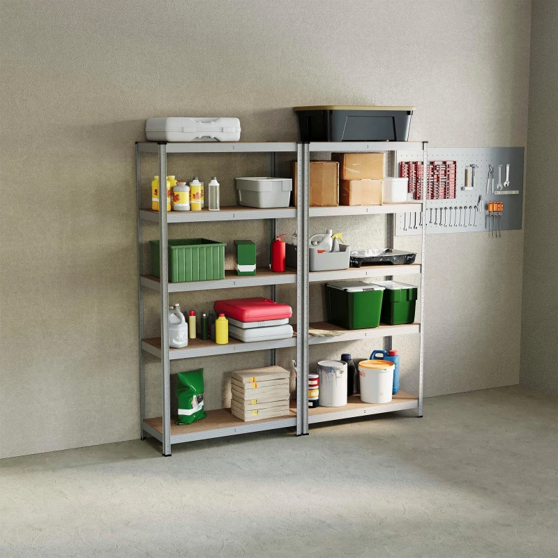 Image of Lassic 5 Tier Heavy Duty Steel Garage Shelving - 2 Bay Galvanised unisex 5 Tier