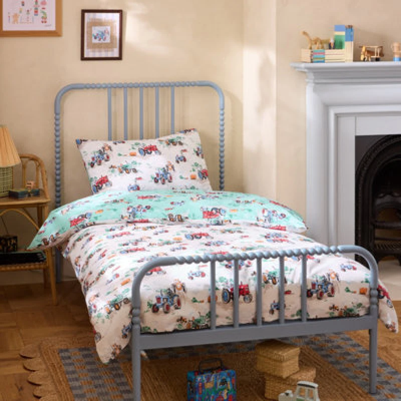 Image of Cath Kidston Vintage Tractors Reversible Junior Duvet Cover Set With Pillowcase Cream