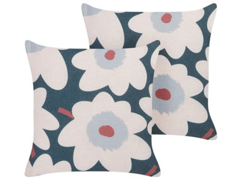 Image of Beliani Set Of 2 Decorative Cushions Sesbania 45 X 45cm Multicolour Floral Pattern
