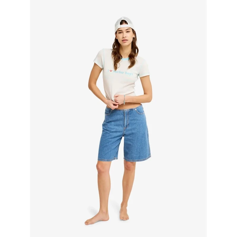 Image of Roxy Womens jean shorts Roxy Cool Girl Longline Bleu Female 28