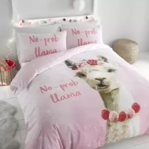 image of Catherine Lansfield No Prob-llama Duvet Cover and Pillowcase Set Pink