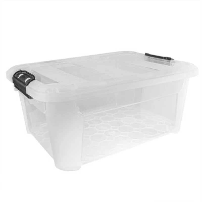 Image of JVL Clip Lid Plastic Storage Box- 25L S/4 Hard Storage 25L Clear 39891869000