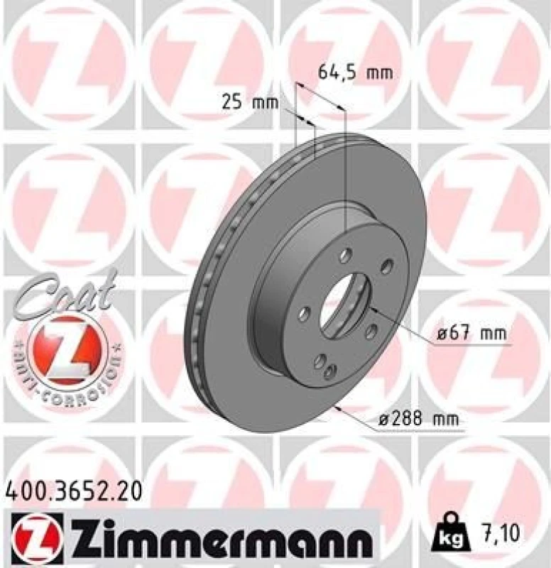 Image of ZIMMERMANN Brake disc ZIMMERMANN 400.3652.20