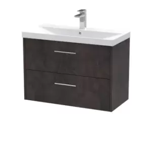 image of Hudson Reed Juno 800mm Wall Hung 2 Drawer Vanity & Thin-Edge Basin - Metallic Slate