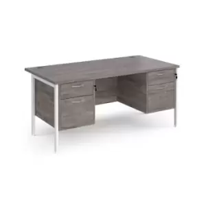 image of Maestro 25 straight desk 1600mm x 800mm with two x 2 drawer pedestals - white H-frame leg and grey oak top