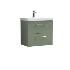 image of Nuie Arno 600mm Wall Hung 2 Drawer Vanity & Basin 1 Satin Green