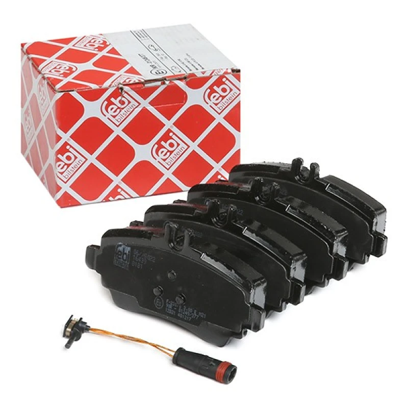 Image of FEBI BILSTEIN 16439 Brake pad set Front Axle, incl. wear warning contact, with fastening material Brake Pad Set,disc brake (402)