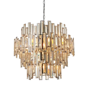 Image of Viviana Pendant Chrome Effect Plate & Champagne Crystal (K9) Drops 15 Light Dimmable IP20 - E14