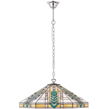 Image of Interiors 1900 Lighting - Interiors Lloyd - 3 Light Large Ceiling Pendant Tiffany glass, chrome effect plate, E27