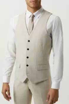 image of Mens Slim Fit Neutral Tweed Suit Waistcoat