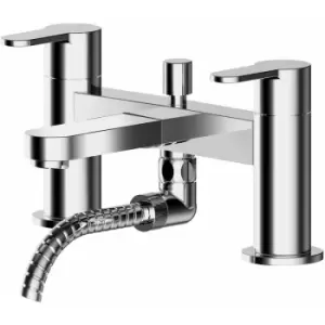 Image of Arvan Pillar Mounted Bath Shower Mixer Tap with Shower Kit - Chrome - Nuie