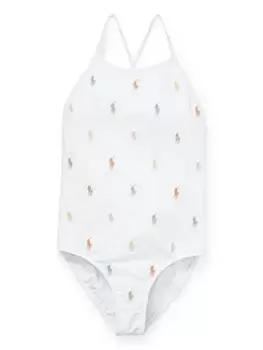 Image of Ralph Lauren Girls Schiffli Swimsuit - White, Size Age: 8 Years, Women