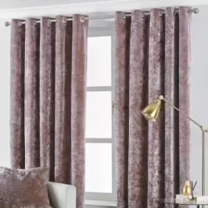 image of Verona Crushed Velvet Lined Eyelet Curtains, Blush, 66 x 54" - Paoletti