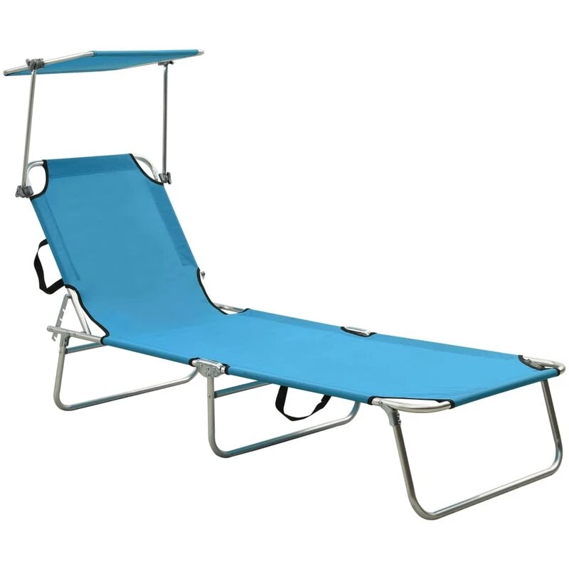 Image of VIDAXL Folding Sun Lounger with Canopy Blue Aluminium vidaXL 8720286073124