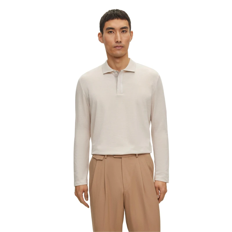 Image of Boss Mens Parker Long-Sleeve Polo Shirt Light Beige male XL