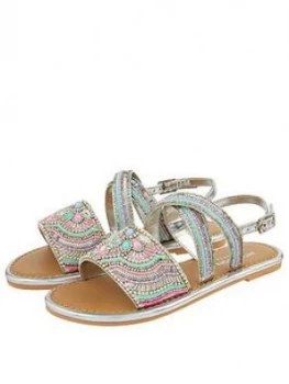 Monsoon Girls Allie Silver Beaded Sandal - Silver, Size 12 Younger