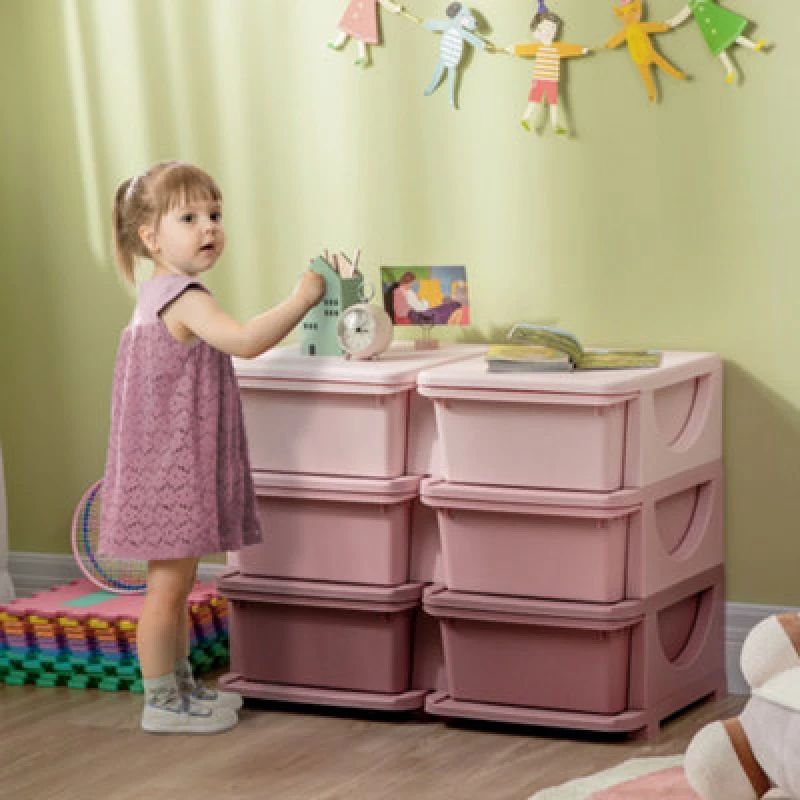 Image of HOMCOM Kids Storage Unit/Toy Box w/ Six Drawers - Pink 311-053V00PK