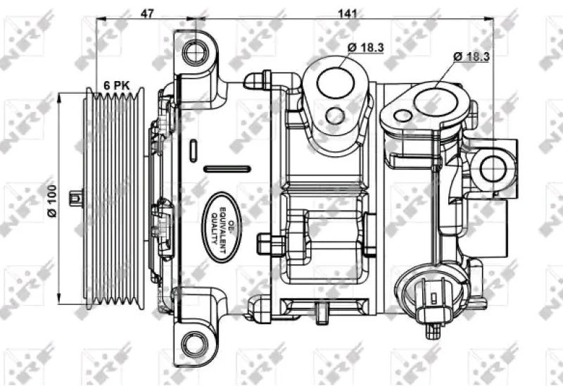 Image of NRF 32882 AC Compressor EASY FIT PAG 46, with PAG compressor oil, with gaskets/seals Compressor,air conditioning (447)