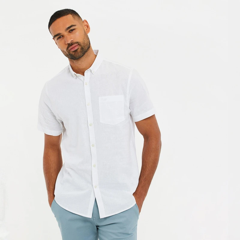 Image of Threadbare Dragon Cotton-Linen Blend Short-Sleeve Shirt White male M