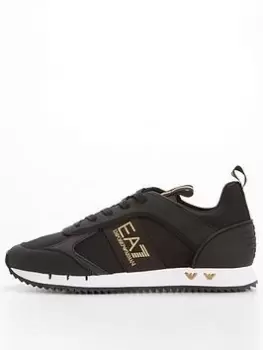 Image of EA7 Emporio Armani B&W Runner Cordura Trainers, Black/Gold, Size 10, Men