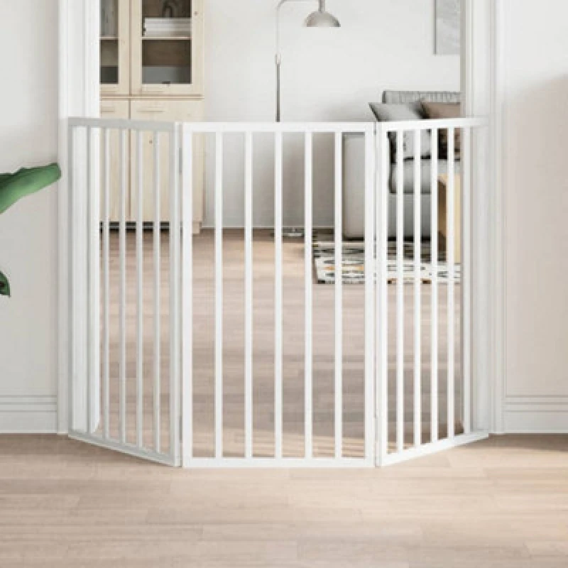 Image of vidaXL Dog Gate Foldable 3 Panels White 150cm Poplar Wood, White 352182