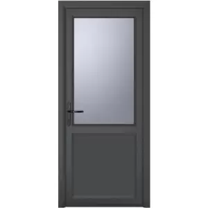 Image of Crystal uPVC Single Door Half Glass Half Panel Right Hand Open In 890mm x 2090mm Obscure Double Glazed Grey/White (each)