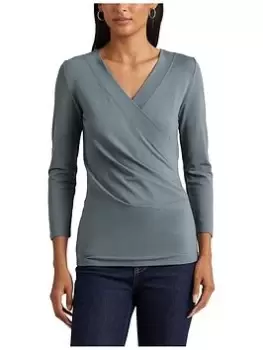 Image of Lauren by Ralph Lauren Alayja Wrap Detail Top, Blue Size M Women