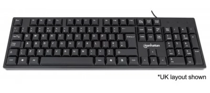 Image of Manhattan Keyboard UK USB Wired. Standard Qwerty layout. Black. Full S
