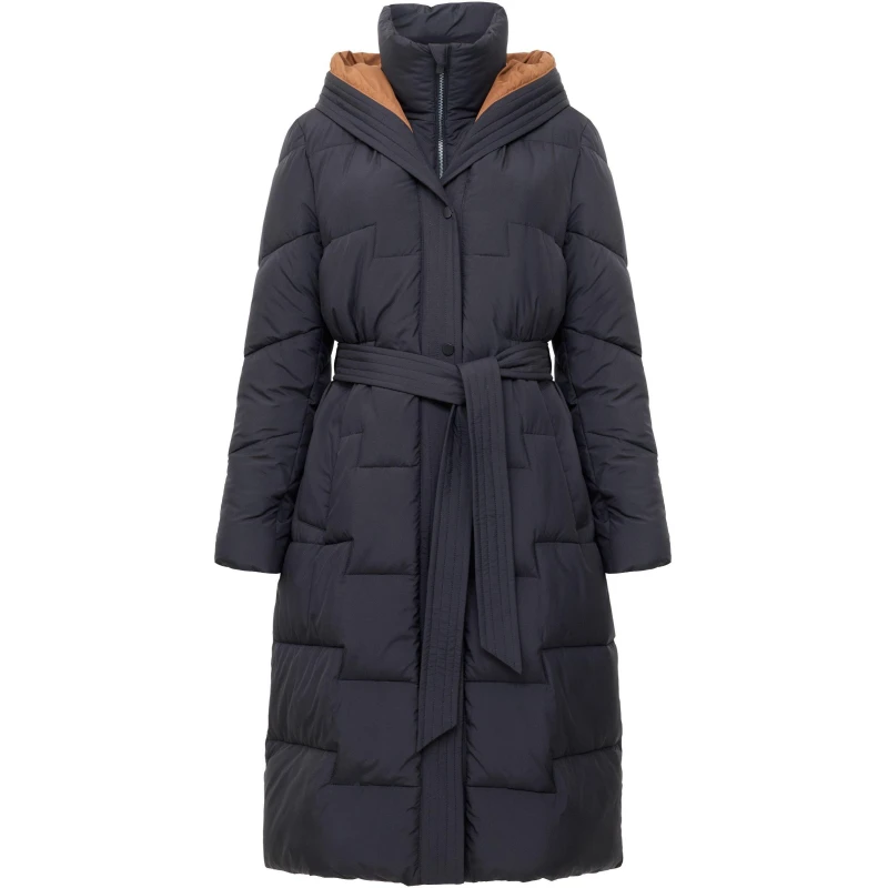 Image of French Connection Womens FC Minnie Belt Long Puffer Jacket Black female 8 (XS)