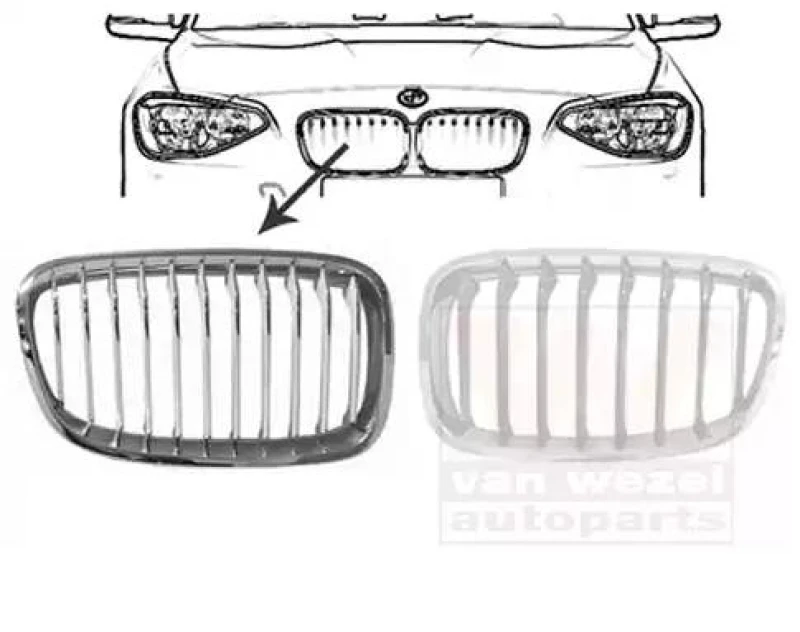 Image of VAN WEZEL 0633514 Radiator Grill Right, chrome, chrome Radiator Grille (472)