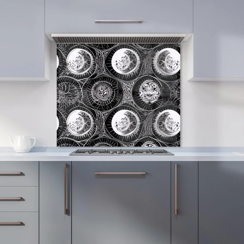 Image of Warren Reed - Designer Black White Moon & Sun Kitchen Splashback in Grey Size: 600mm x 750mm Grey Unisex 600mm x 750mm