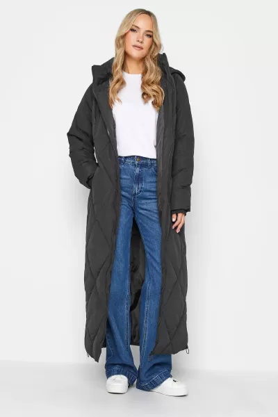 Image of Long Tall Sally Black Longline Diamond Puffer Coat, Black, Size 16, Women