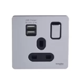 Image of Schneider USFP 1G Switched Socket Single Pole 2x USB 2.1 Black Insert Polished Chrome - GGBGU34102USBABPC