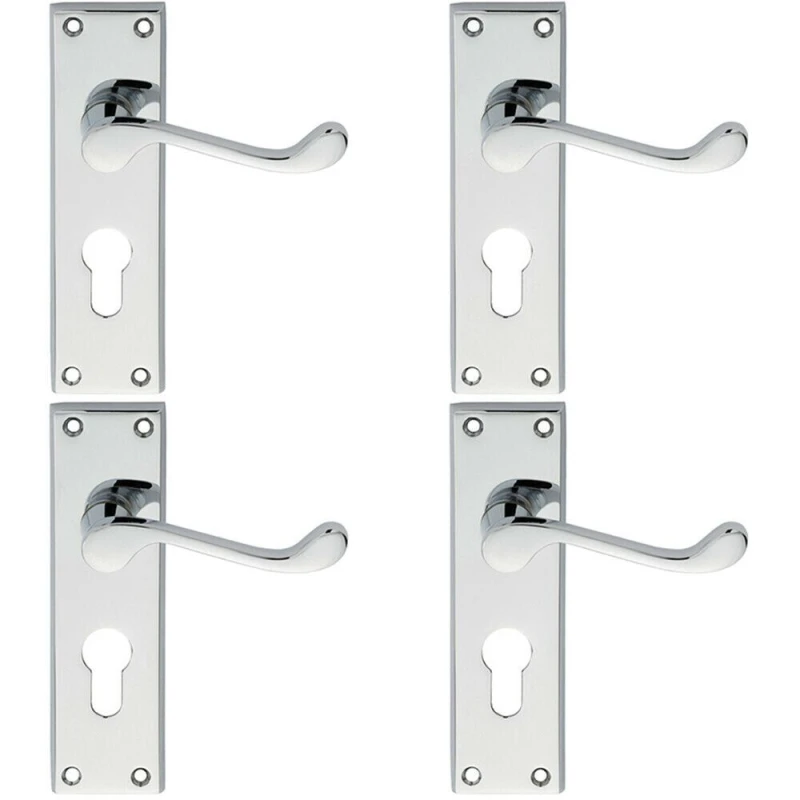 Image of Loops 4x PAIR Victorian Scroll Lever on Euro Lock Backplate 150 x 43mm Polished Chrome Multi