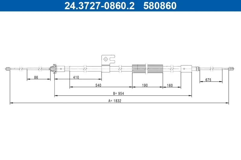 Image of ATE 24.3727-0860.2 Brake Cable 1832mm Cable,parking brake (124)