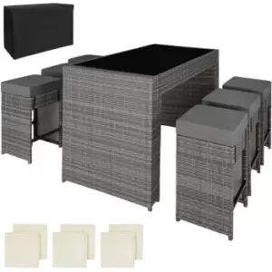 image of Tectake Ibiza Rattan Bar Set With Protective Cover - Grey