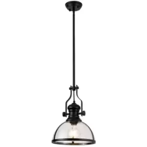 image of Luminosa Worcester Ceiling Pendant, E27, Matt Black With Round 30cm Matt Black, Clear Glass Shade