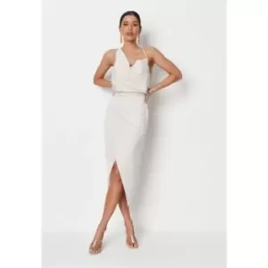 Image of Missguided Asymmetric Cowl Neck Satin Midi Dress - Cream