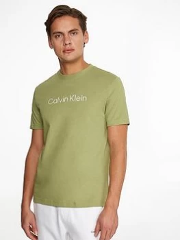 Image of Calvin Klein Raised Striped Logo T-Shirt - Sage, Sage Size M Men