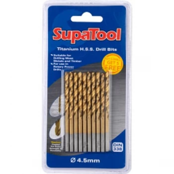 image of SupaTool Titanium Coated HSS Drill Bits 4.5x80mm 10 Piece