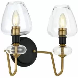 image of Loops - Twin Wall Light Aged Brass Finish Charcoal Black Paint LED E14 40W