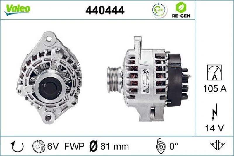 Image of VALEO 440444 Generator Alternator Charging Current: 105A, Voltage: 14V, REMANUFACTURED PREMIUM Alternator (4)